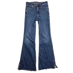 American Eagle Outfitters Super High Rise Flare Jeans Medium Wash 4 Preppy Boho